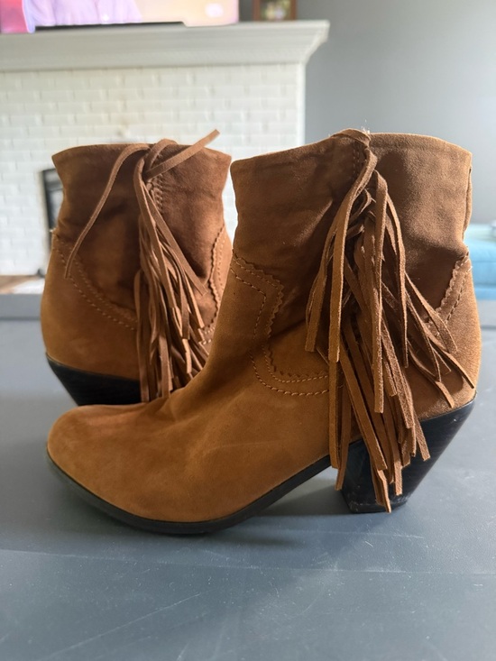 Sam Edelman Shoes - Sam Edelman Suede Fringe Ankle Boots - Cognac Brown